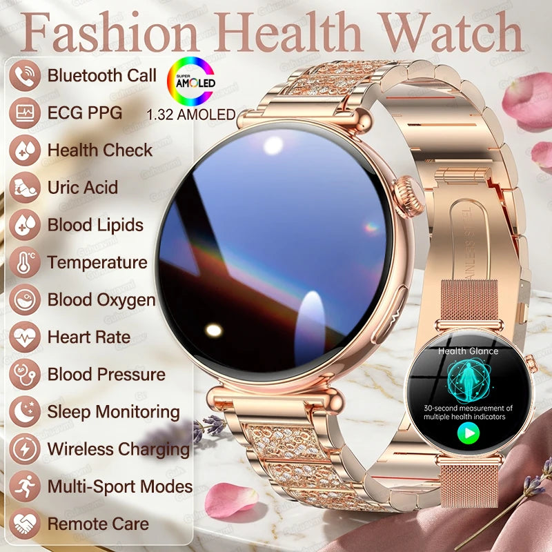 2026 New Women AI Smart Diagnosis Smart Watch HRV+ECG Uric Acid Blood Oxygen Health Monitor IP68 Waterproof Sports Smart Watches