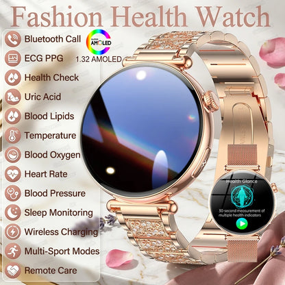 Montre Intelligente Femme 2026 Nouvelle Génération IA Diagnostic Intelligent HRV+ECG Acide Urique Oxygène Sanguin Moniteur de Santé IP68 Étanche Montre Connectée Sport