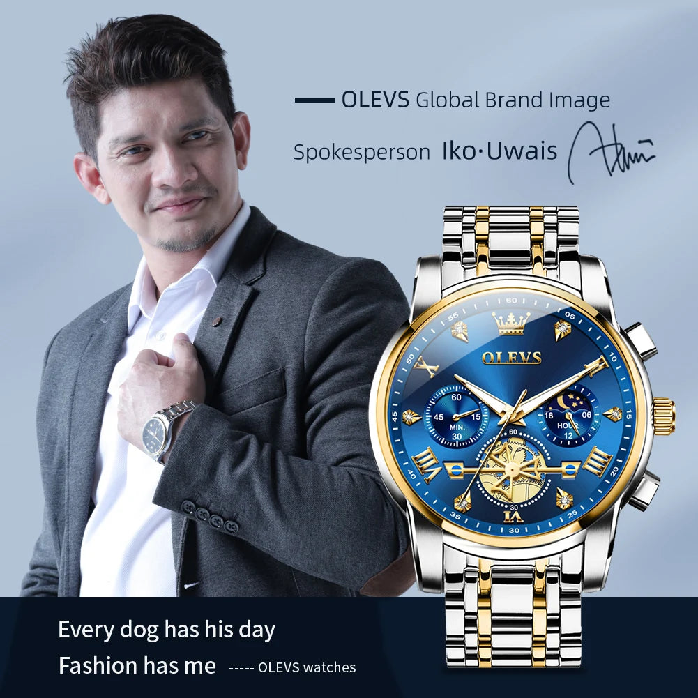 OLEVS 2856 Classic Multifunctional Flywheel Chronograph Moon Phase