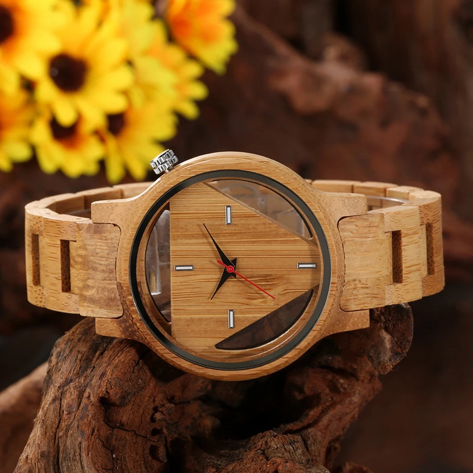 Bobo Bird Montres géométriques superbes montre-bracelet à quartz en bois inversé en bambou pour homme