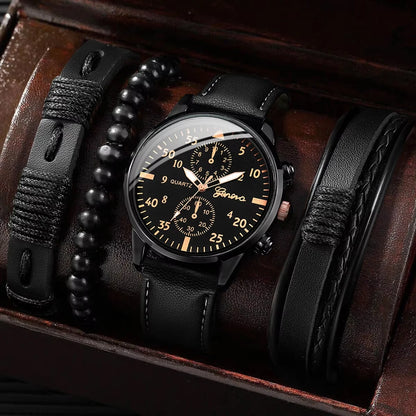 Lot de 4 montres bracelet en cuir pour hommes, à quartz analogique, avec bracelets tressés (sans boîte)