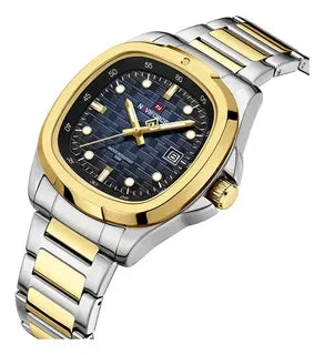 Montre-bracelet de sport NAVIFORCE pour hommes, à quartz, en acier inoxydable, lumineuse, avec calendrier, cadran carré, pour affaires