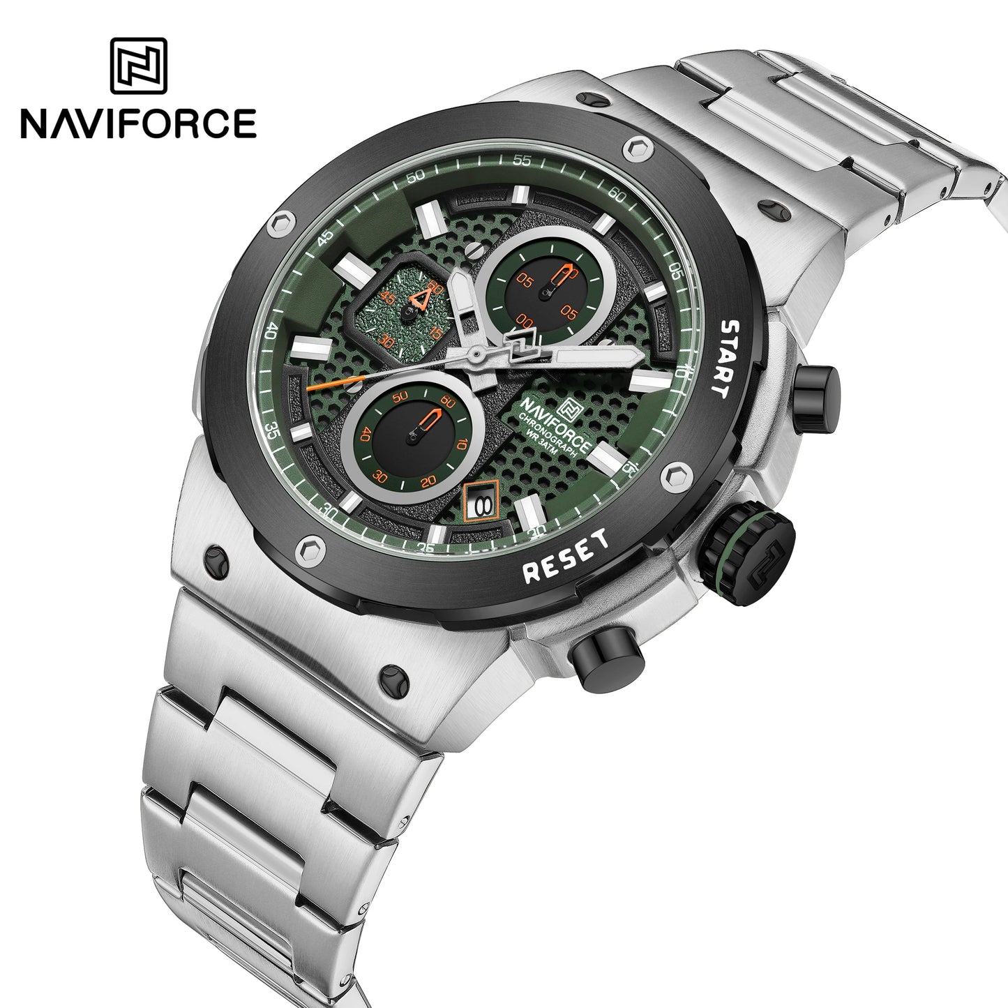 NAVIFORCE Montre Homme Quartz Top Marque Luxe Lumineux Chronographe Montre-Bracelet Acier Inoxydable Étanche Hommes Date Calendrier Horloge