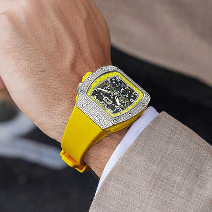 Montre Automatique BONEST GATTI Tonneau Mécanique Bracelet Caoutchouc Lunette Diamant Montres Pour Hommes