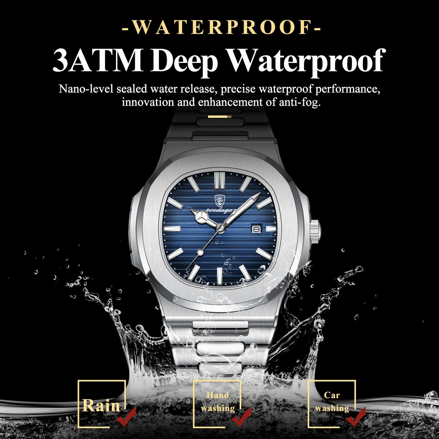 Montre-bracelet de luxe carrée POEDAGAR pour homme, étanche, lumineuse, date, en acier inoxydable, montre à quartz pour homme d'affaires et de sport