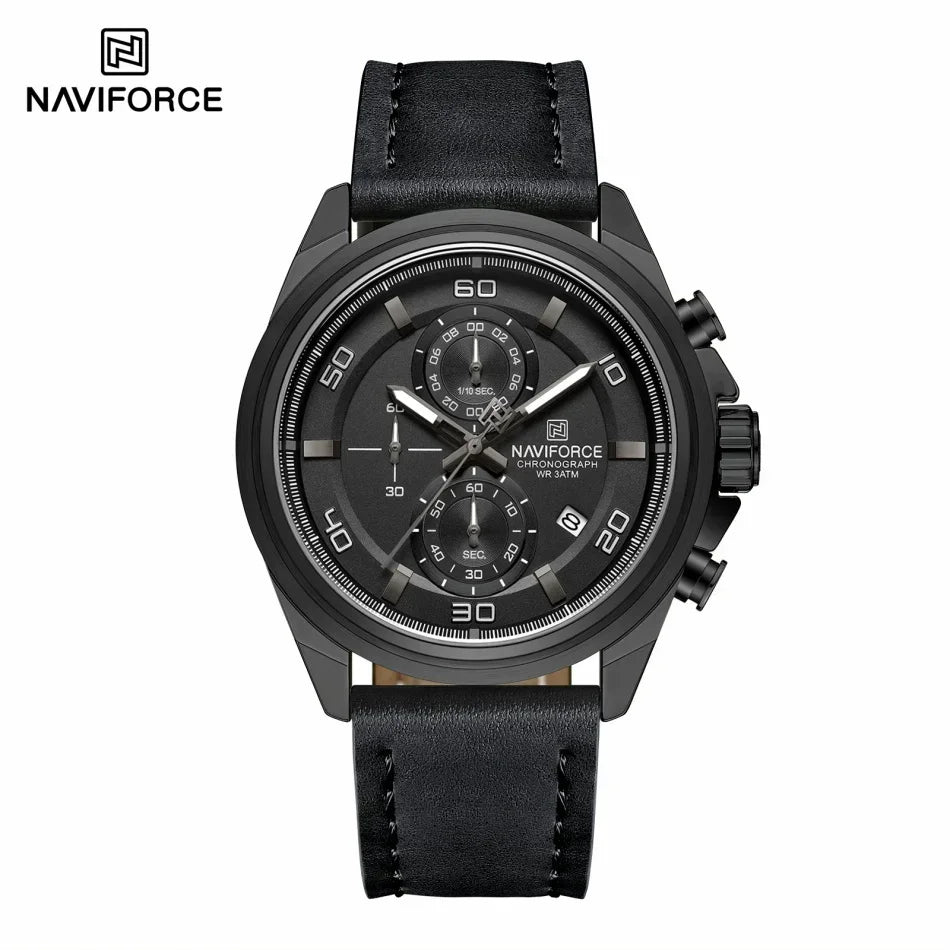 Montres NAVIFORCE pour hommes, bracelet en cuir véritable, chronographe à quartz, affichage de la date, montre-bracelet de sport étanche, cadeau masculin