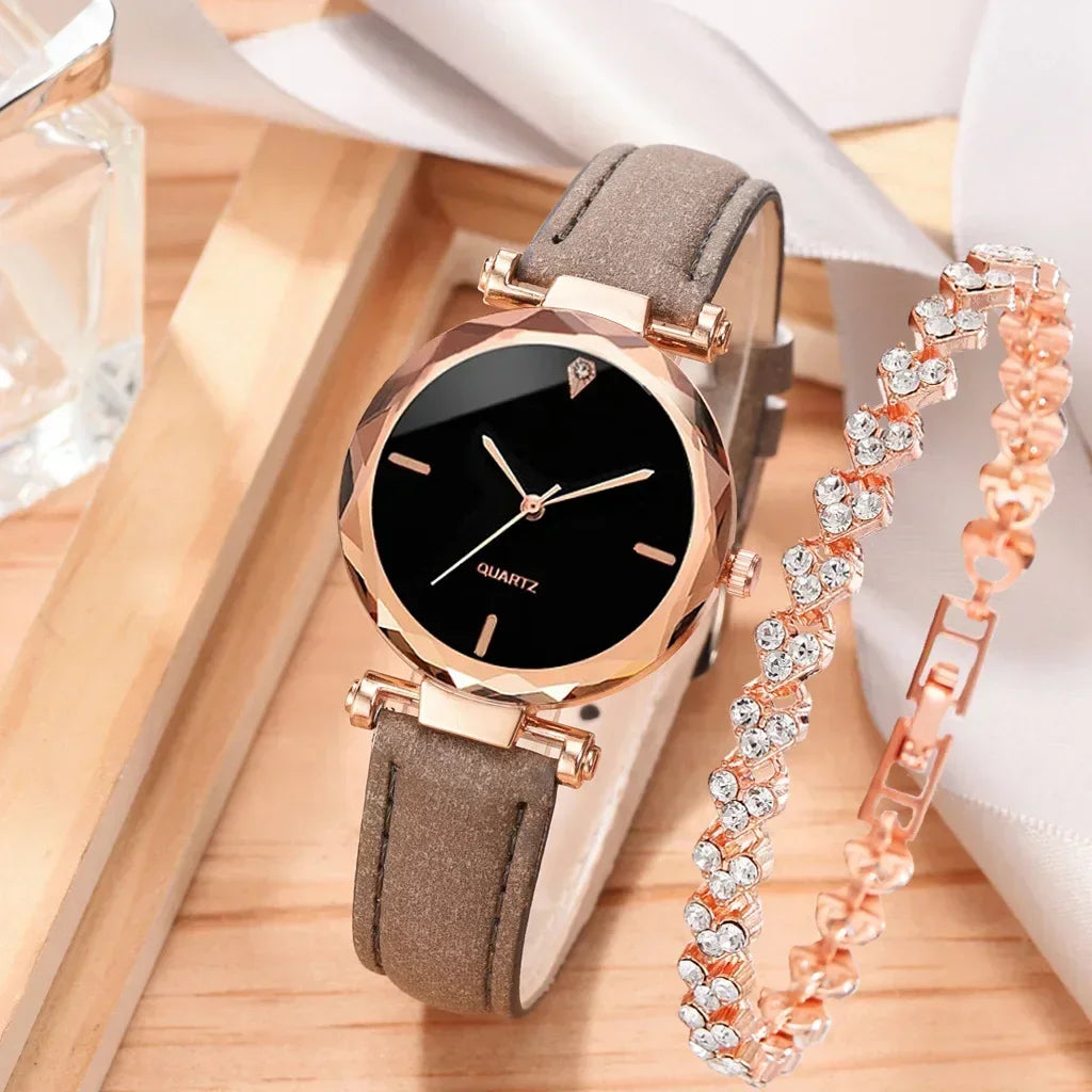 2PCS Set Luxury Watch Women Bracelet  Rhinestone Fashion Wristwatch Female Casual Ladies Watches Bracelet Set Clock