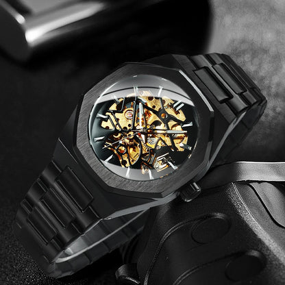 Forsining Montres mécaniques classiques Aiguilles lumineuses Squelette irrégulier Montre automatique d'affaires pour hommes Bracelet en acier inoxydable