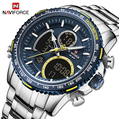 NAVIFORCE Montre Homme Tendance Marque de Luxe Sport Chronographe à Quartz Étanche Militaire en Acier Inoxydable
