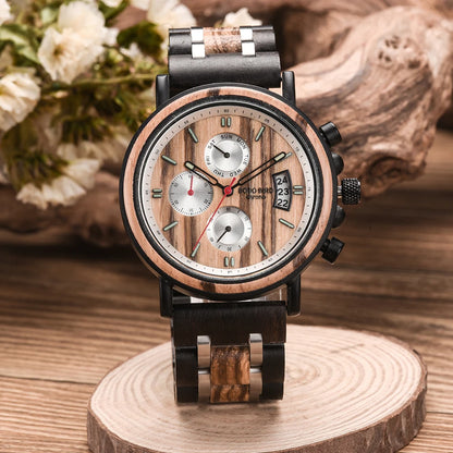 Relogio Masculino BOBO BIRD Montre Homme en Bois de Marque de Luxe Élégante Chronographe Militaire dans une Boîte en Bois reloj hombre