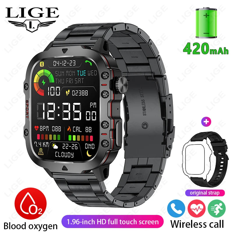 Montre Intelligente Homme Militaire Extérieur Sport Santé Moniteur Appel Bluetooth Assistant Vocal Étanche Pour Android IOS Montre Connectée