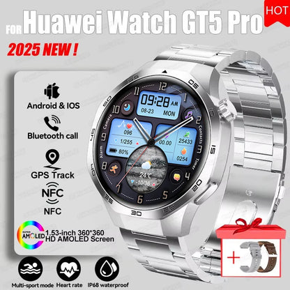 Montre connectée 2026 Watch 5 Pro GPS Suivi Boussole Hommes 360*360 Écran AMOLED NFC Appel BT Étanche Moniteur de Santé Montres Intelligentes Hommes