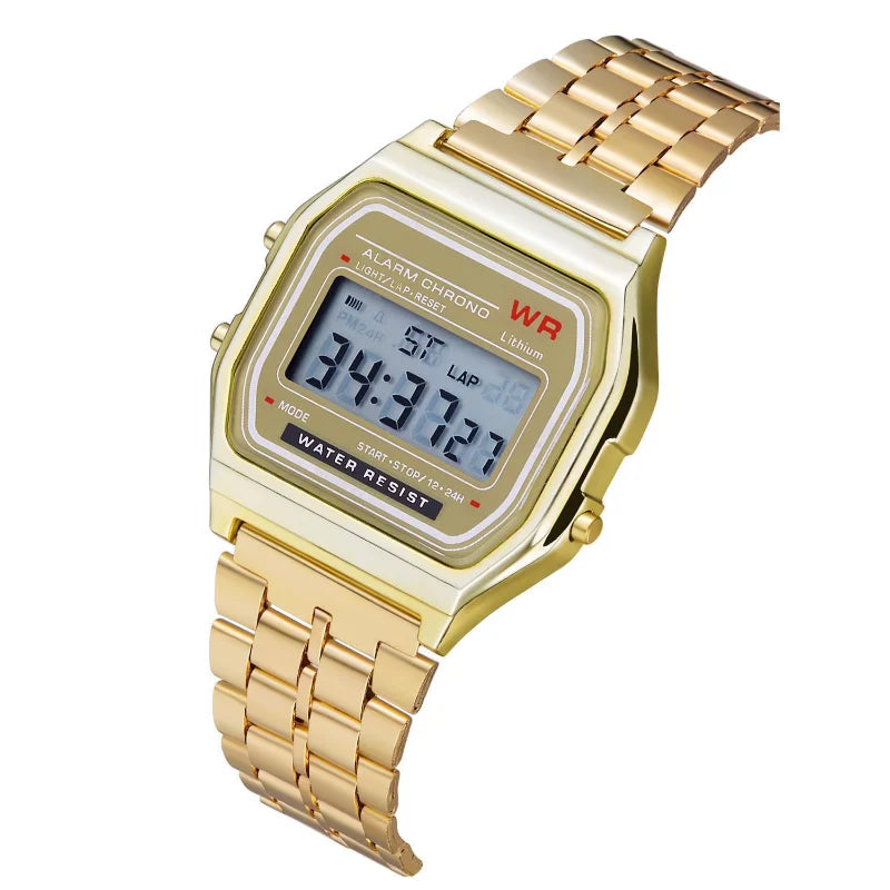 F91W Montre Bande Acier Non Étanche pour Femmes, Hommes, Horloge Professionnelle, Montre Sport Numérique LED Multifonctionnelle, Horloge Électronique