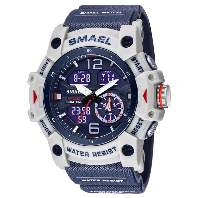 SMAEL 8007 digital watch with dual time display, stopwatch and LED backlight