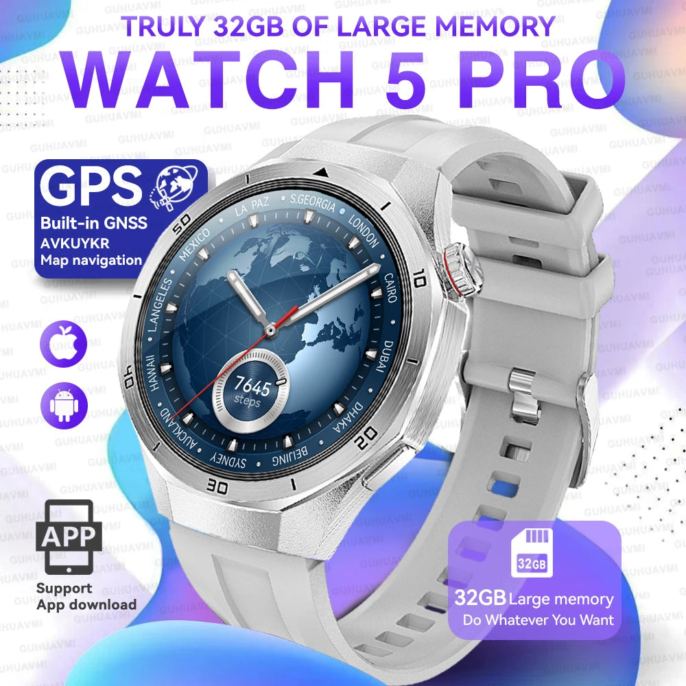 Montre connectée 2026 nouvelle Watch 5 Pro GPS Navigation cartographique 32 Go de mémoire Lecture vidéo et musique Appel NFC Alliage de titane Étanche pour homme