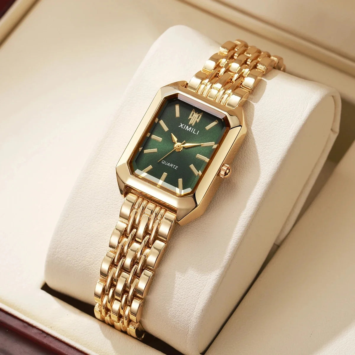 Montres Femme Rectangulaires à la Mode Dames Montres-Bracelets à Quartz à Bracelet en Acier Inoxydable Reloj Mujer (Sans Boîte)