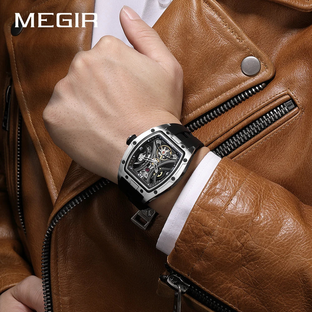 MEGIR 2026 Nouvelle montre automatique mécanique pour homme, marque de luxe, mouvement en acier inoxydable, étanche, Relogio