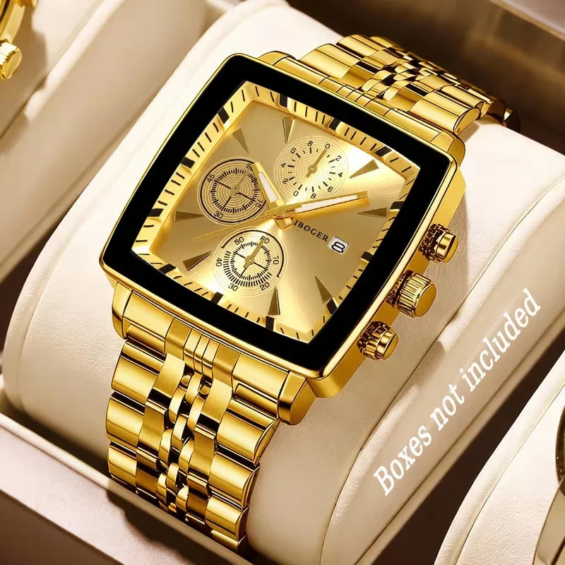 Montre-bracelet à Quartz de Luxe pour Homme avec Cadran Carré, Montre d'affaires à la Mode en Acier Inoxydable avec Calendrier Reloj Hombre (Sans boîte)