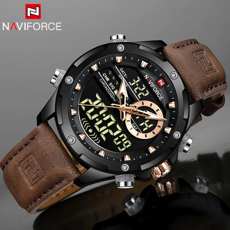 NAVIFORCE Montre Homme de Luxe à Quartz Militaire LED Numérique Étanche Montre-Bracelet Sport Chronographe Horloge Masculine Relogios Masculino