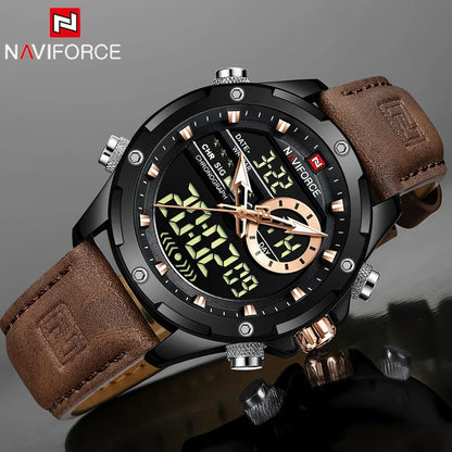 NAVIFORCE Montre Homme de Luxe à Quartz Militaire LED Numérique Étanche Montre-Bracelet Sport Chronographe Horloge Masculine Relogios Masculino