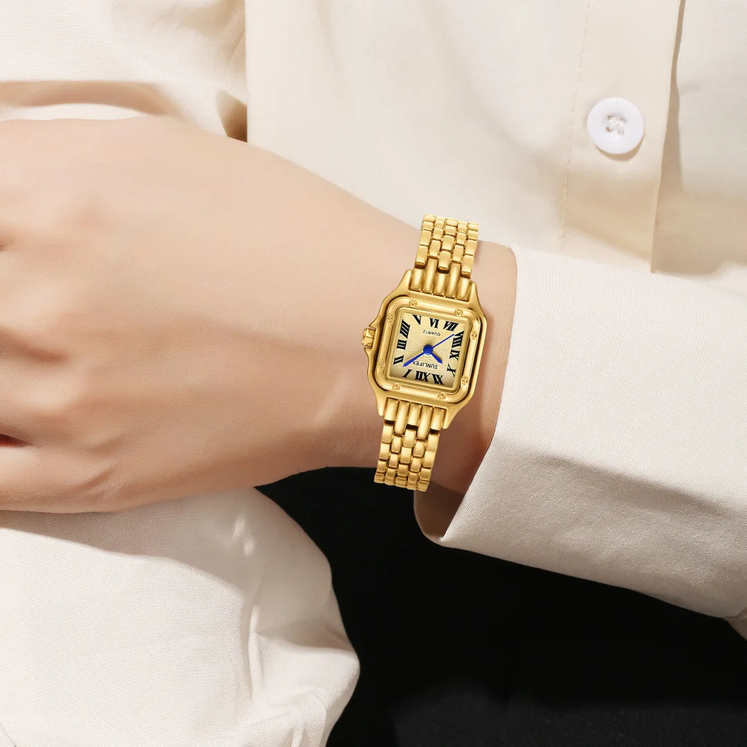 2026 Montre Femme Tendance Calendrier Acier Inoxydable Luxe Dames Montres à Quartz Horloge Féminine Business (Sans Boîte)