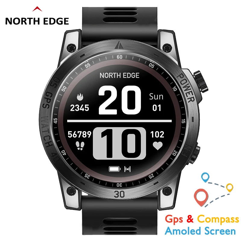 NORTH EDGE Cross Fit 3 Montres GPS Montre Sport Homme Écran AMOLED HD 1,43" ATM 50M Altimètre Baromètre Boussole Montre Intelligente pour Hommes
