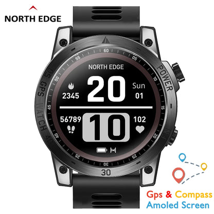 NORTH EDGE Cross Fit 3 Montres GPS Montre Sport Homme Écran AMOLED HD 1,43" ATM 50M Altimètre Baromètre Boussole Montre Intelligente pour Hommes