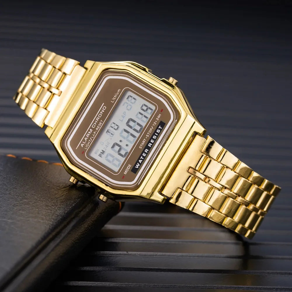 Montre numérique élégante pour femme en or argent acier inoxydable, montres-bracelets électroniques d'affaires pour femmes, horloge masculine Zegarek Damski