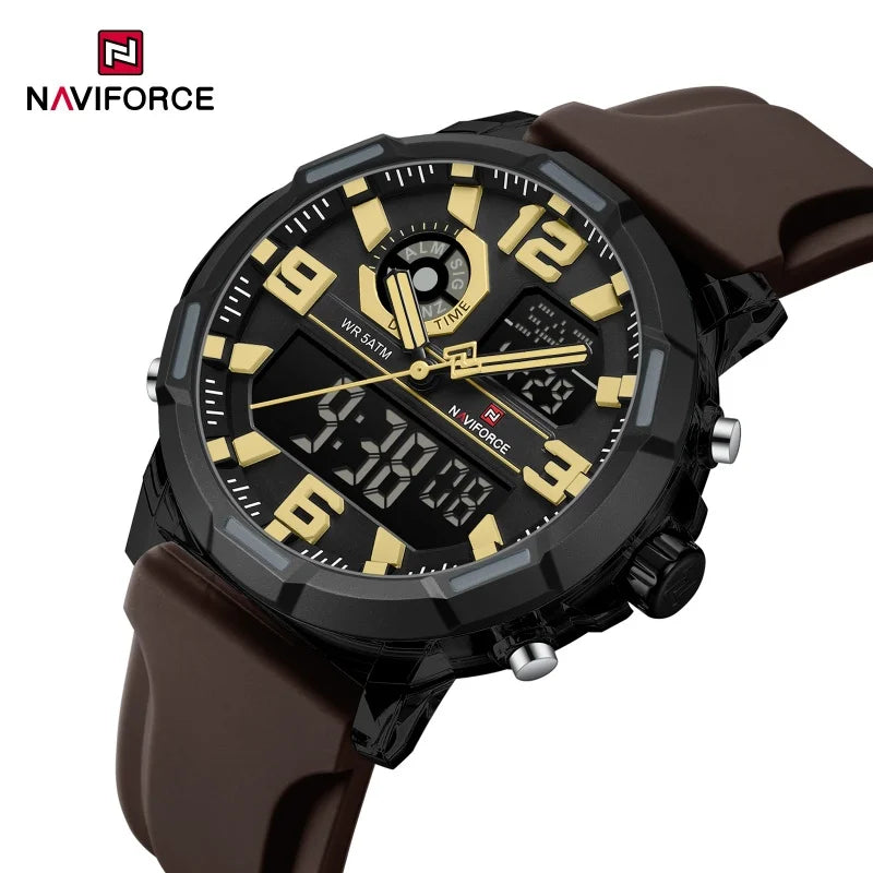 NAVIFORCE 2026 Montre homme nouvelle 5ATM étanche Double affichage Chronographe Réveil Montre-bracelet Montres tendance pour homme NF7130