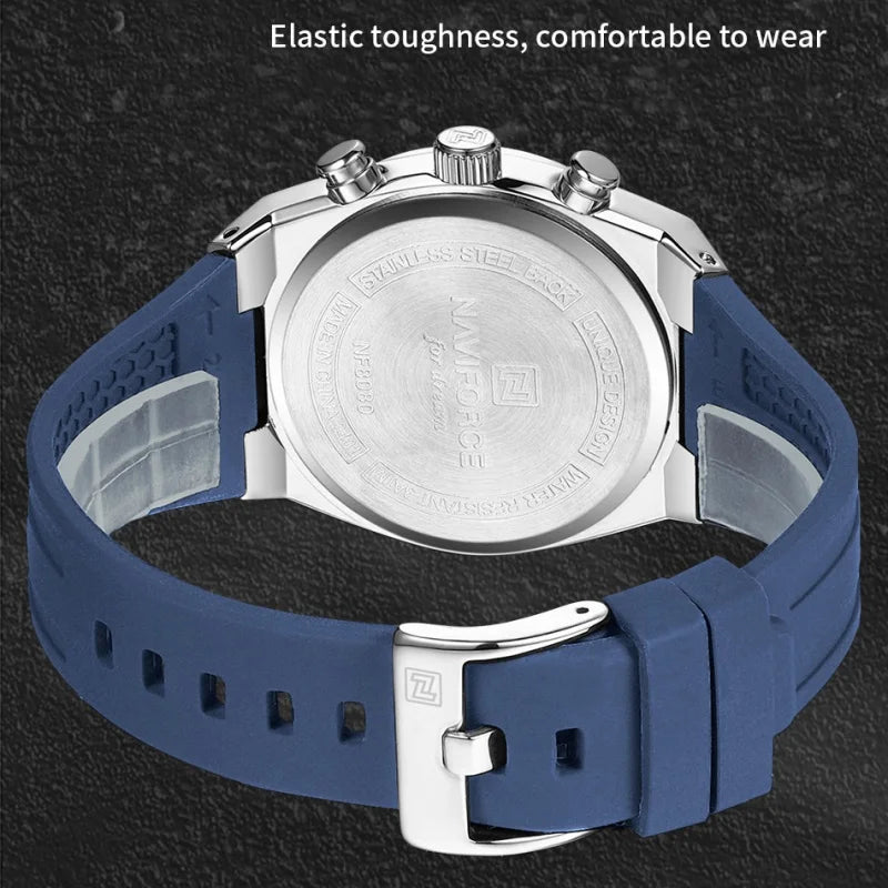 NAVIFORCE Montres Homme Chronographe Multifonctionnel Bracelet en Silicone Aiguilles Lumineuses Étanche 3ATM Haute Qualité Original pour Homme
