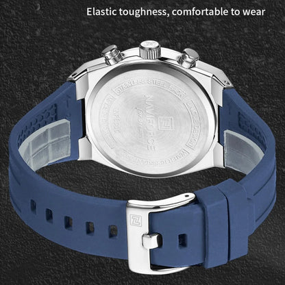 NAVIFORCE Montres Homme Chronographe Multifonctionnel Bracelet en Silicone Aiguilles Lumineuses Étanche 3ATM Haute Qualité Original pour Homme