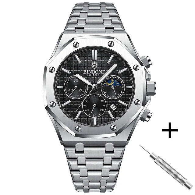 BINBOND 0161 Luminous Chronograph Stainless Steel Watch
