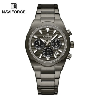 Montre-bracelet à quartz NAVIFORCE pour homme, multifonctionnelle, avec calendrier, chronomètre, lumineuse, étanche 30 ATM, bracelet en acier inoxydable