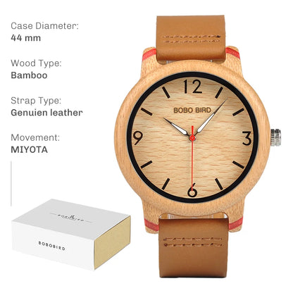 Montre en bois BOBO BIRD pour hommes et femmes Montres en bois unisexes légères fabriquées à la main Offre à durée limitée personnalisée