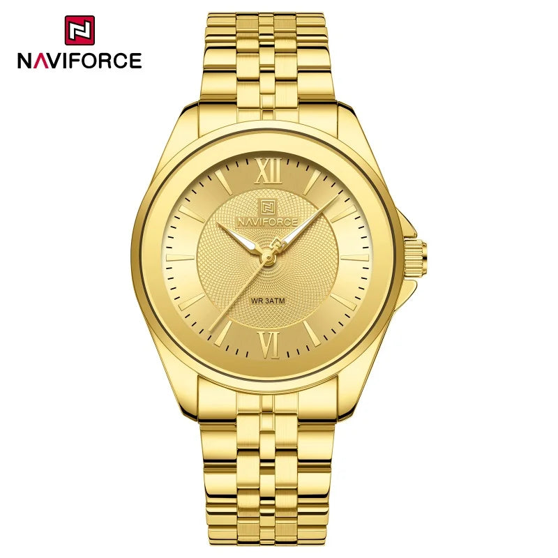 NAVIFORCE Ladies 3ATM Waterproof Quartz Watch Simple Fashion Stainless Steel Watchband Woman Quartz Watch Gifts For Women NF5067