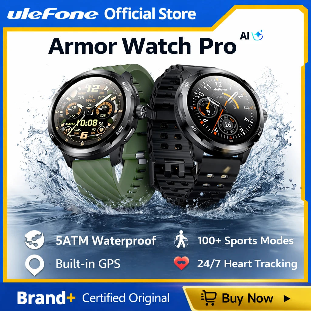 Montre Connectée Ulefone Armor Watch Pro, écran AMOLED de 1,5", GPS intégré, Moniteur de Fréquence Cardiaque, Montre Intelligente de Sport pour Hommes et Femmes