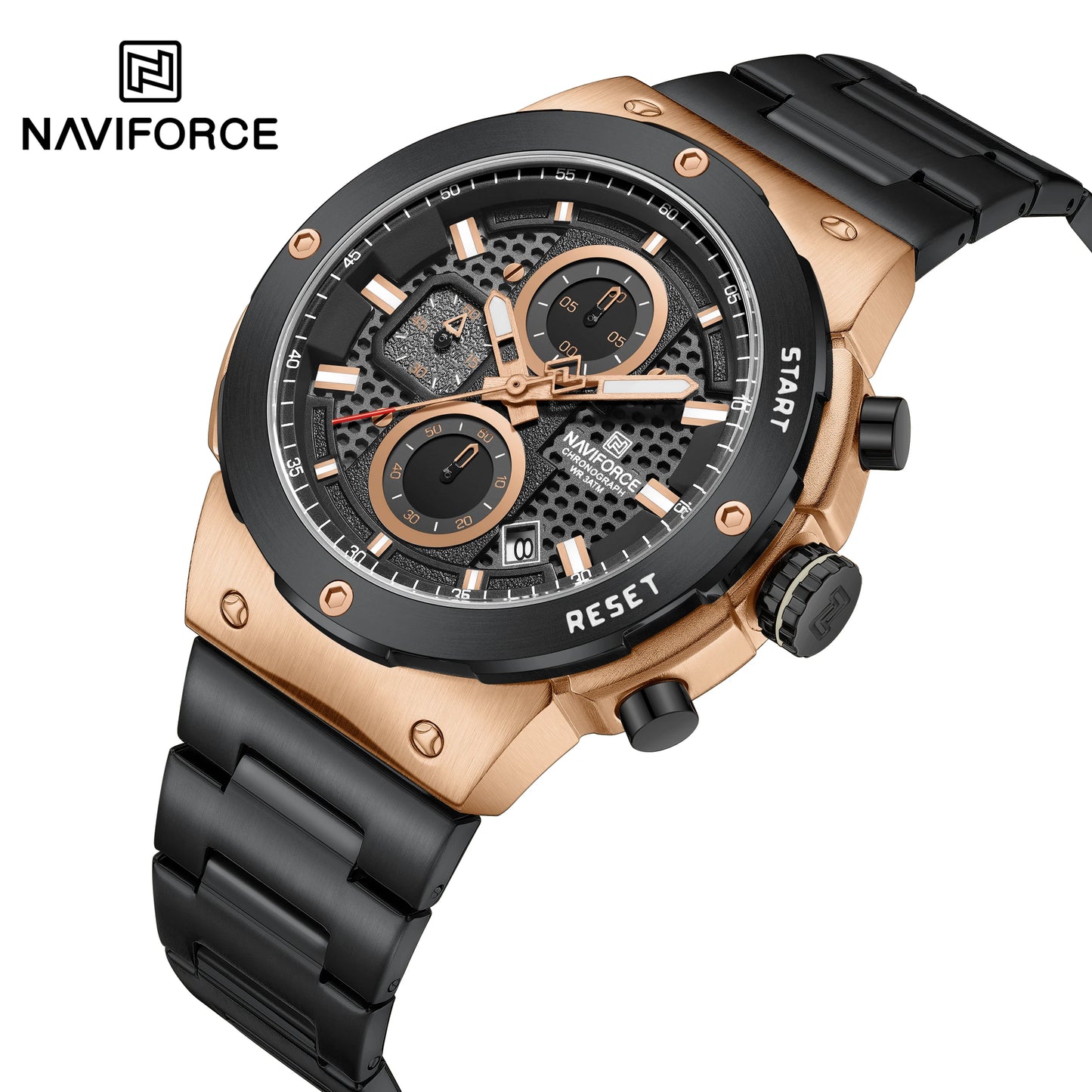 NAVIFORCE Montre Homme Quartz Top Marque Luxe Lumineux Chronographe Montre-Bracelet Acier Inoxydable Étanche Hommes Date Calendrier Horloge