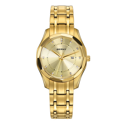 BERNY Watch for Women  Quartz Luxury Golden Ladies Wristwatch Waterproof Golden Clock Stainless Steel Fashion Men/Women Watch