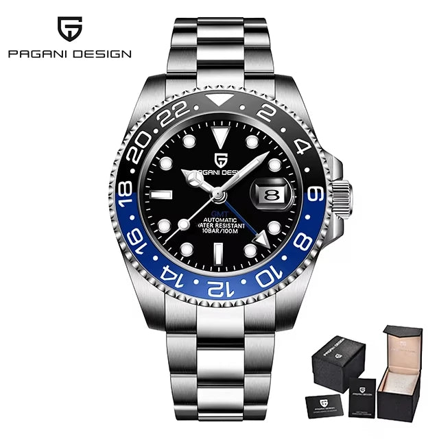 Montre Homme PAGANI DESIGN GMT 40mm Automatique Verre Saphir Acier Inoxydable Étanche Top Marque Cadeau RelogioMasculino