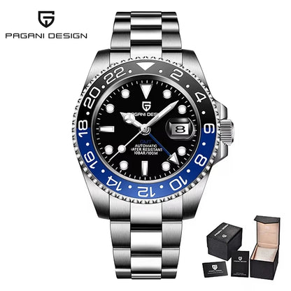 Montre Homme PAGANI DESIGN GMT 40mm Automatique Verre Saphir Acier Inoxydable Étanche Top Marque Cadeau RelogioMasculino