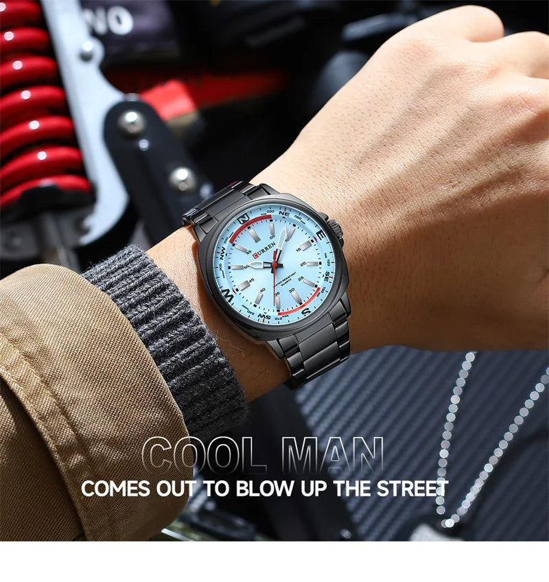 CURREN 8455 Montre à quartz de mode pour hommes Montre-bracelet de luxe étanche en acier inoxydable avec veilleuse reloj hombre