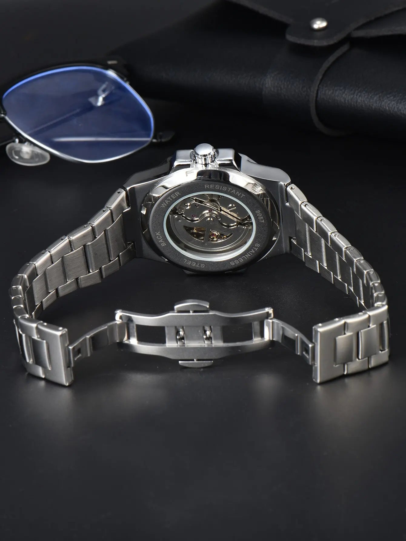 Men automatic watch luxury mechanical watches waterproof business skeleton wholesale stainless steel gift man watch