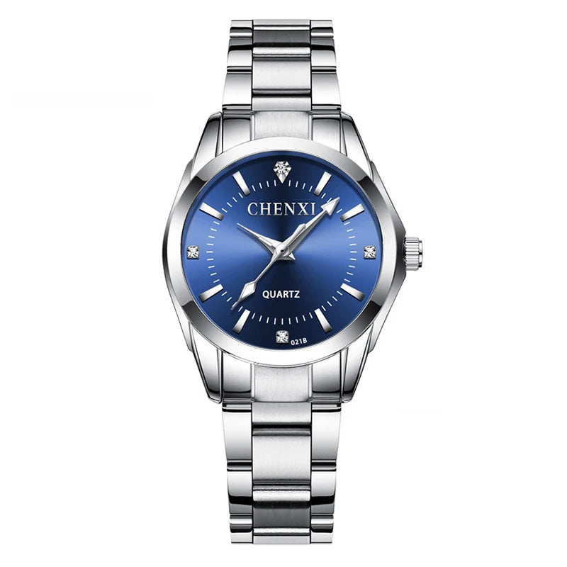 CHENXI 021B Women's Watch Simple Design Luxury Stainless Steel Women Quartz Wristwatch Rhinestone Dial Watches Gift for Ladies