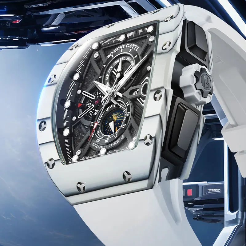 BONEST GATTI Montre Homme Automatique Allemande Entièrement Automatique Mécanique Étanche Lumineuse Fibre de Carbone Montre-Bracelet Homme Luxe Léger