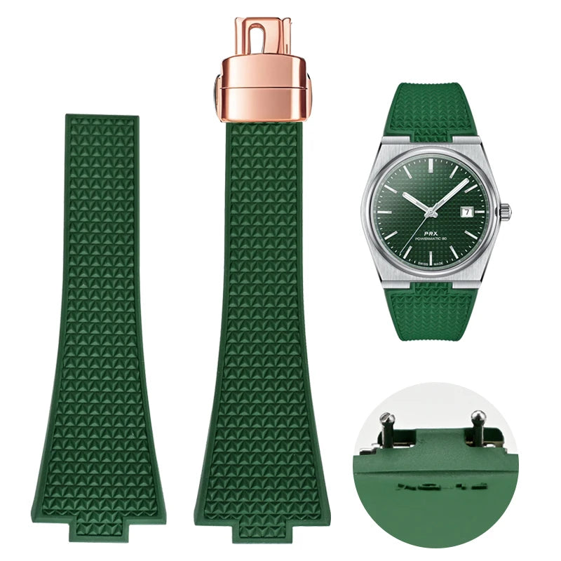 Bracelet en caoutchouc fluoré pour Tissot PRX Series 35mm 40mm Boucle Papillon FKM 11mm 12mm Étanches, Bracelet de Montre à Dégagement Rapide de Remplacement