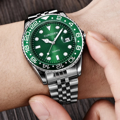 Montres Hommes Marque Célèbre Étudiants Garçons Mode Bracelet Acier Inoxydable Décontracté Calendrier Montre à Quartz Vert Relogios Masculinos 2024