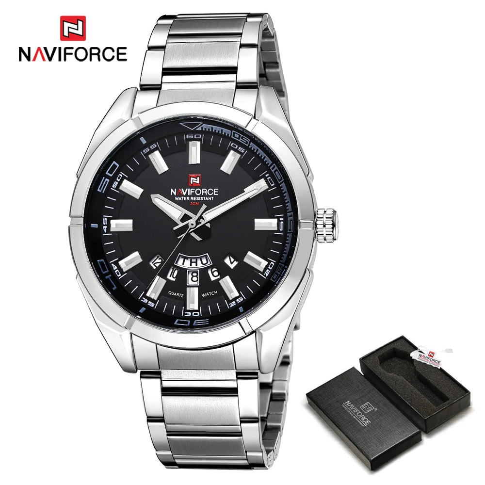 Montres Hommes NAVIFORCE, en Acier, Étanche, Quartz, Date, Montre-Bracelet de Luxe pour Homme de Marque Supérieure, relogio masculino