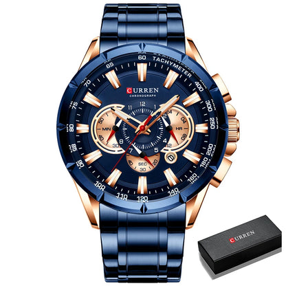 Montre Homme CURREN Business Montre de Luxe en Acier Inoxydable Chronographe Armée Militaire Montres à Quartz