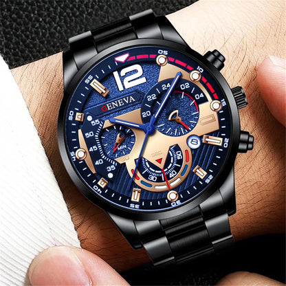 Montre-bracelet à quartz analogique pour homme avec bracelet en acier inoxydable et calendrier