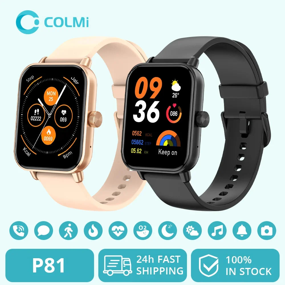 Montre intelligente COLMI P81 avec appels vocaux, écran Ultra de 1,9 pouces, moniteur de santé 24H, plus de 100 modes sportifs, montre connectée Bluetooth pour hommes et femmes